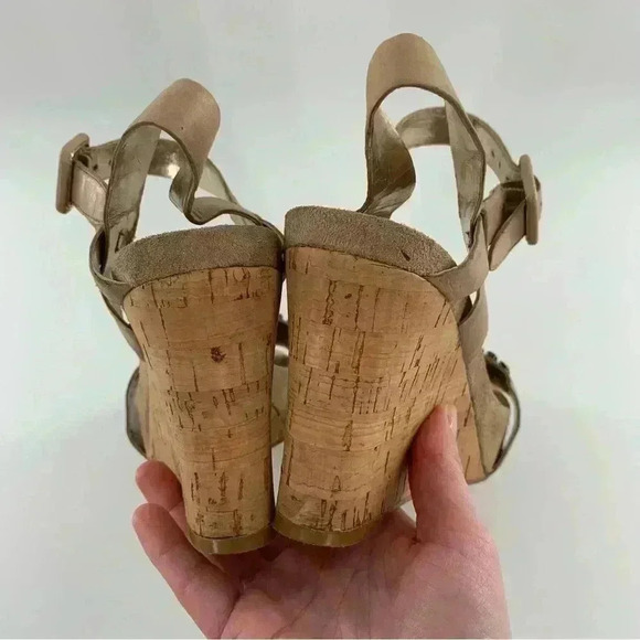 Nine West womens heels size 6.5 SusantJ taupe leather gem platform wedges - Picture 7 of 13